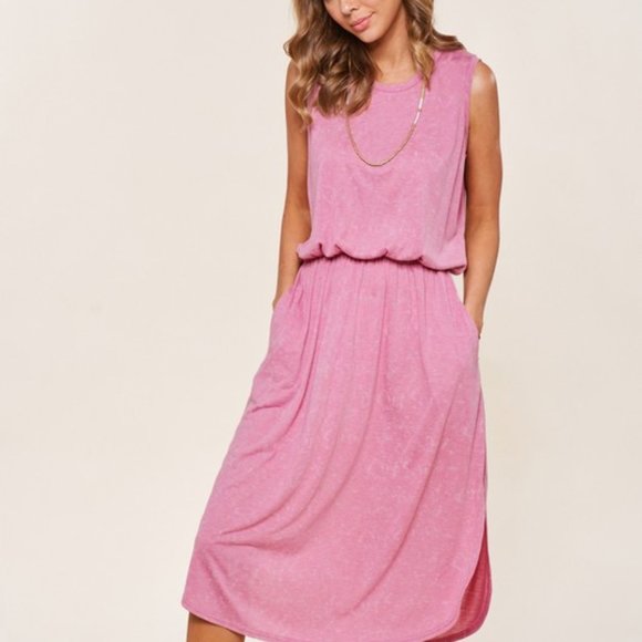 LA MIEL Dresses & Skirts - Dusty Rose Tank Dress with Elastic Waist